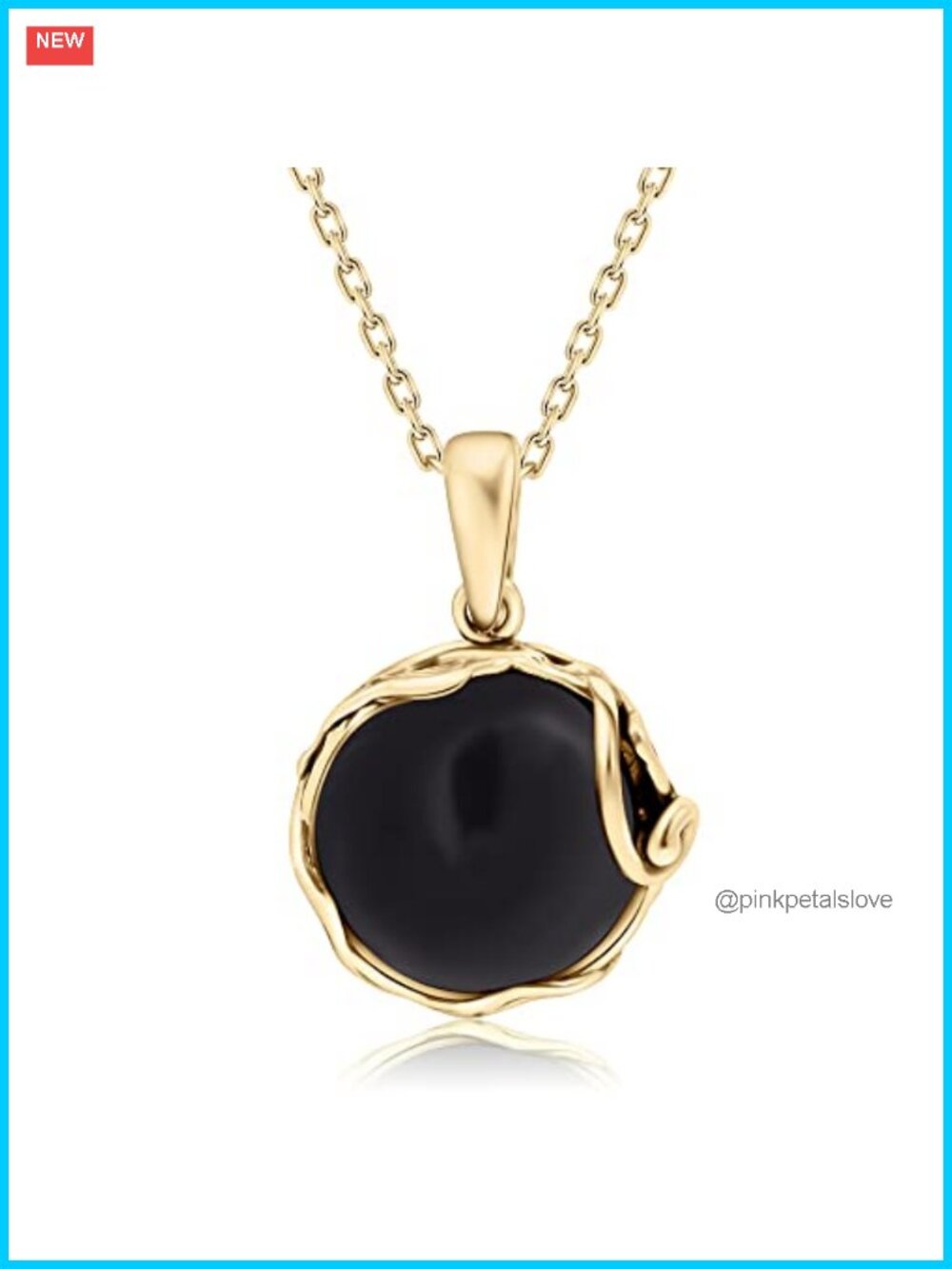 14K Gold Plated Black Onyx Pendant Necklace 20 In 925 Silver Birthstone